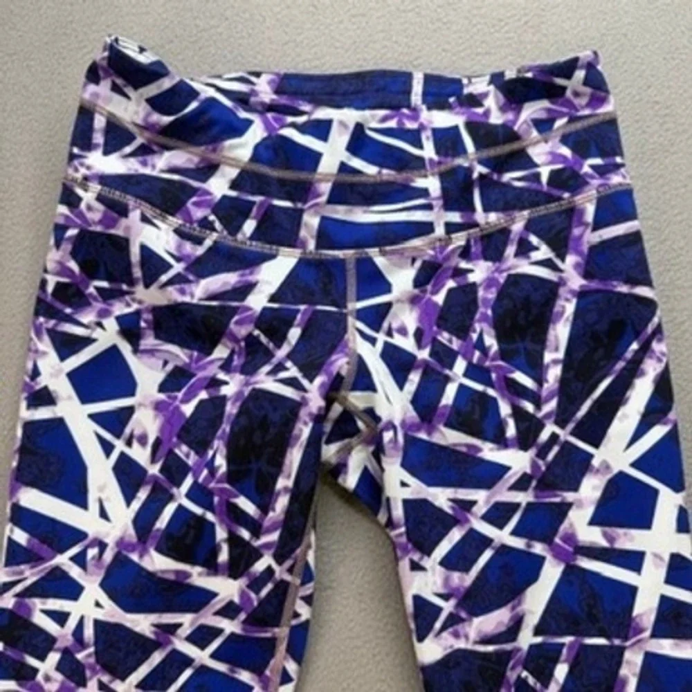 Athleta Leggings High Rise Geometric Abstract Slim Fit XS Blue Purple Athletic